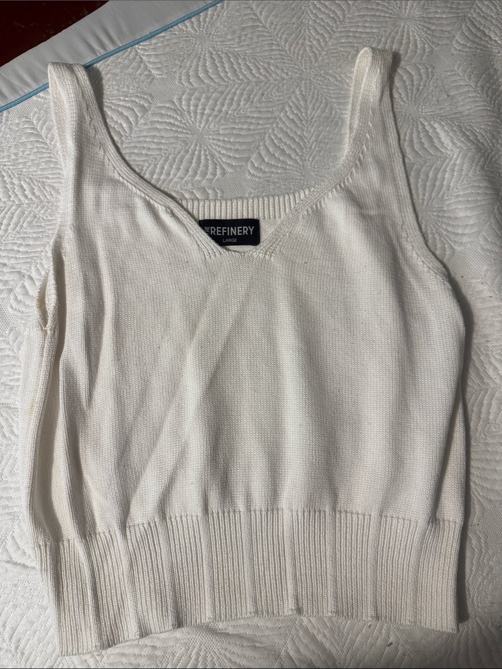 Cream Ribbed V-Neck Tank Sweater